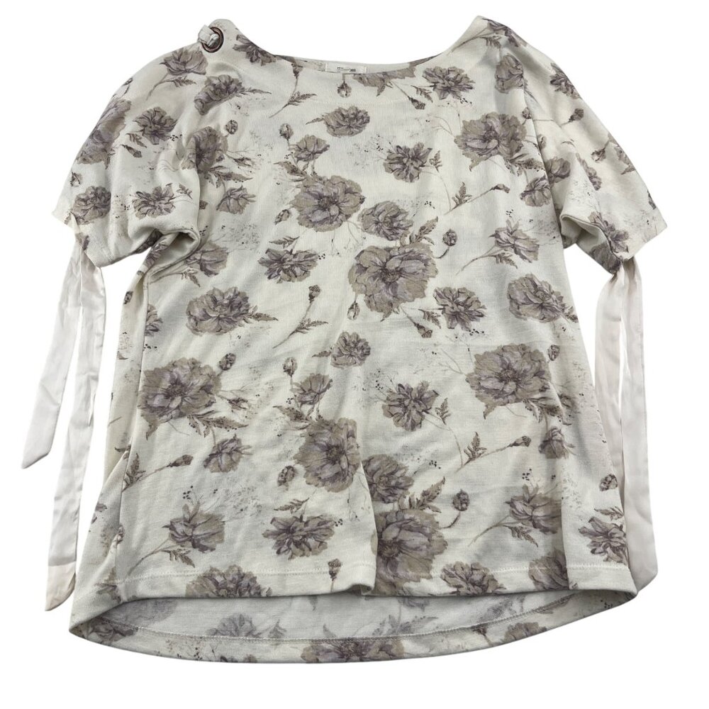Maurices Womens Floral Print Top With Tie Sleeves Size L Polyester/Spandex